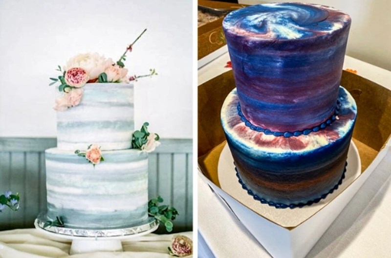 18. Torta koju su naručili za vjenčanje (slika 1) i torta koju su dobili (slika 2).