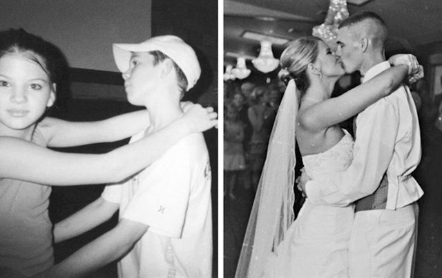 "Moja žena i ja tijekom plesa u šestom razredu osnovne škole i na dan našeg vjenčanja"