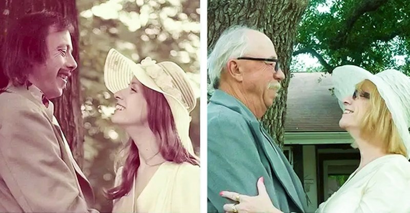 4. "Moji djed i baka 1973. i 2015. godine. Odlučila sam objaviti njihovu fotografiju jer dosad nisam vidjela da se netko voli koliko se oni vole"