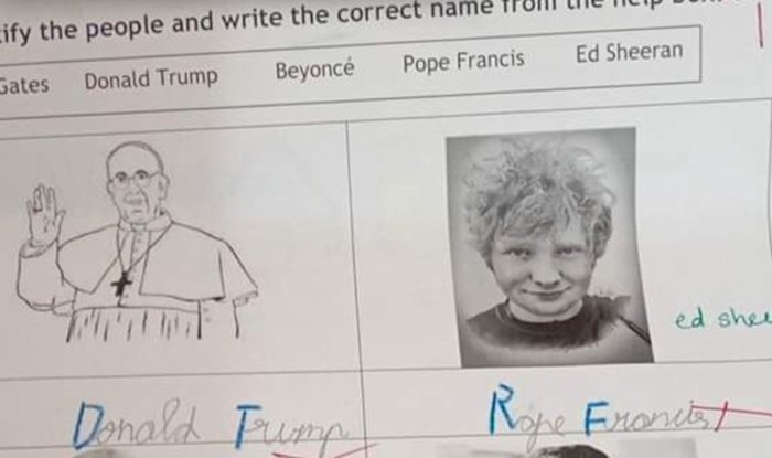 Djeca dobila zadatak da napišu imena ispod slika slavnih osoba, odgovori jednog klinca su hit