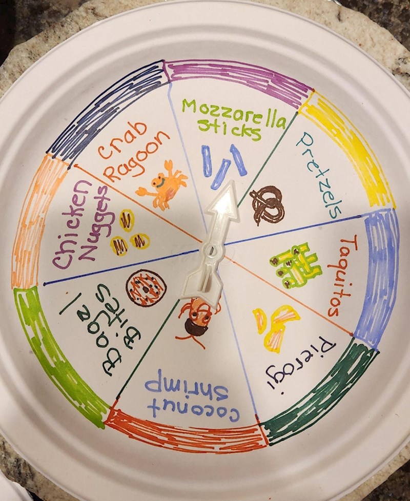 10. "Kad ne možemo odlučiti što bismo jeli, izvadimo ovu ploču i na kojem polju stane strelica to ćemo jesti tu večer"