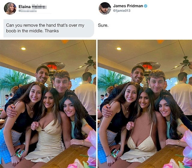 Djevojka je zatražila da riješi ovu situaciju jer izgleda kao da joj miluju grudi, James je i njoj pomogao.