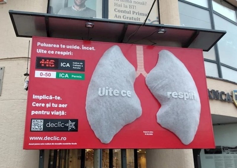 U Rumunjskoj postoji ploča koja mjeri kvalitetu zraka u gradovima, što je zrak u gradu "prljaviji", tako i pluća na slici postaju tamnija