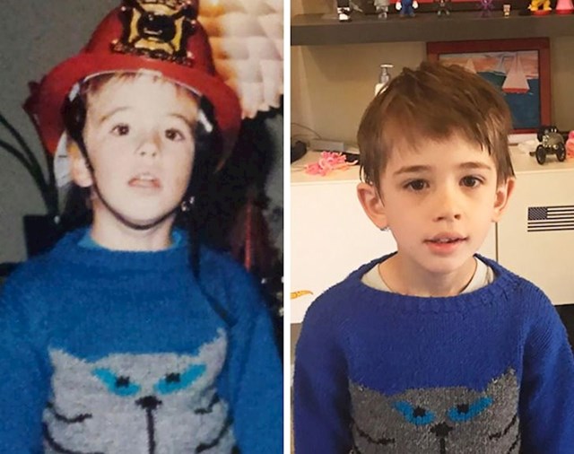 "Na prvoj fotografiji sam ja 1987. godine, a na drugoj moj sin 2017. godine. Čak nosi i isti džemper"
