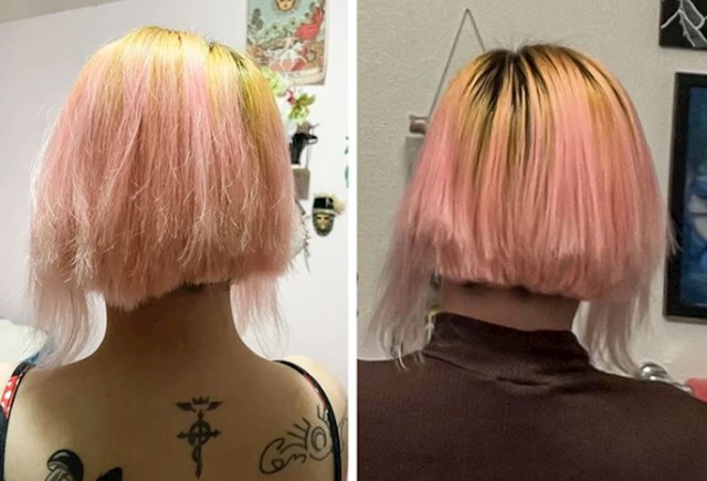 "Slika lijevo je nakon prvog šišanja, a druga nakon što sam se vratila da mi sve poprave. Očito ću morati ići i treći put"