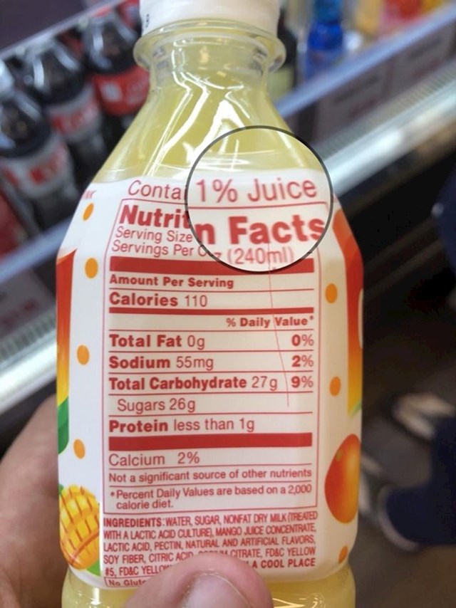 9. "Ne znam je li ovo greška na pakiranju ili su samo konačno napisali pravi postotak voća u soku"