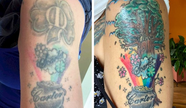 "Prije i poslije - jedinstvena tetovaža koja simbolizira moje obiteljsko stablo, odnosno moju djecu"