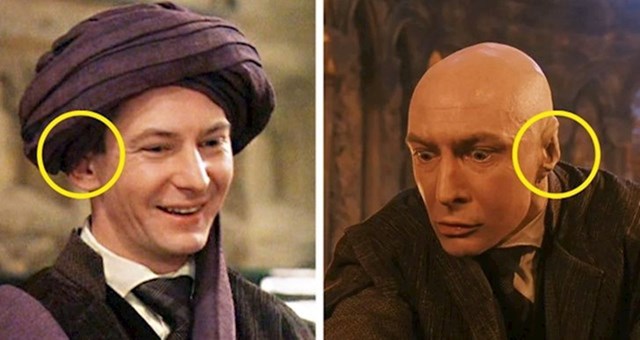 Profesor Quirrell trebao bi biti ćelav, no u jednom trenutku mu se nazire kosa ispod turbana.