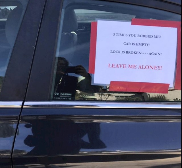 7. "Nisam mogao odoljeti da ne slikam ovu obavijest na automobilu. Tko god da jesi, žao mi je!"