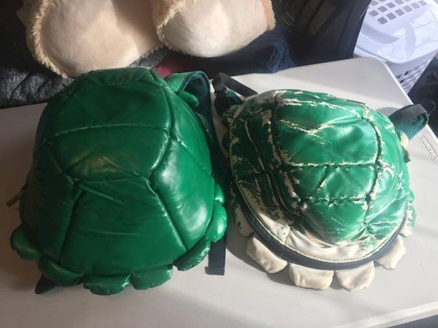 1. "Potpuno novi ruksak u obliku kornjače i isti takav ruksak star 10 godina koji se koristio gotovo cijelo to vrijeme"