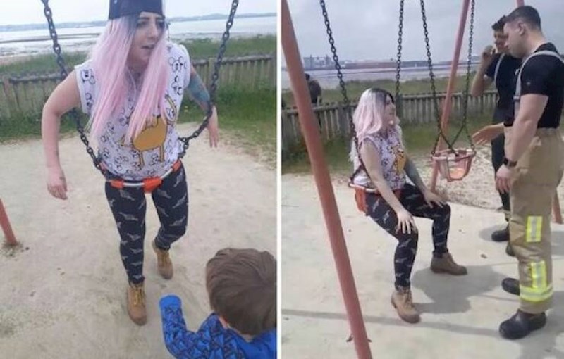 Zapela je jer se pokušala ugurati u ljuljačku za malu djecu.