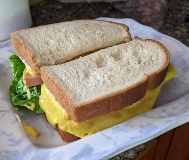 "Ponudio mi se napraviti sendvič i donio ovo. Rekao je da je stavio samo malo senfa. Ako je ovo malo, što je po njemu onda puno?"