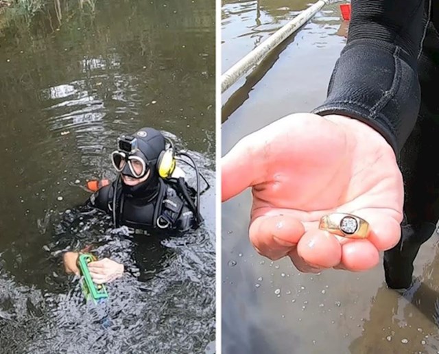 1. Išao je u jezero s detektorom metala ne bi li pronašao predmete koje su ljudi izgubili. Na slici drži prsten u vrijednosti pet tisuća dolara kojeg je vlasnik izgubio prije gotovo pet godina!