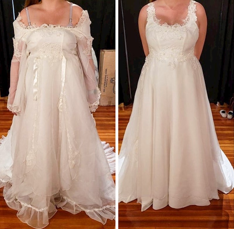 1. "Izgubila sam mamu negdje četiri godine prije svog vjenčanja i bila sam odlučna kako želim nositi njezinu vjenčanicu. Malo sam je prekrojila po svojim mjerama, ali vam ne mogu opisati koliko sam bila sretna što sam mogla nositi baš ovu haljinu"