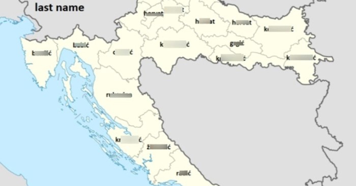 Netko je napravio genijalnu mapu s 9 najčešćih prezimena u svakoj županiji