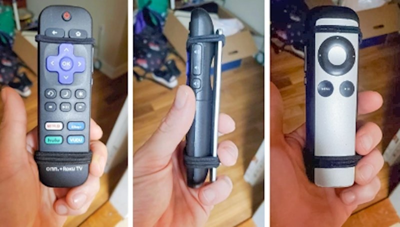 6. "Spojili smo daljinske upravljače gumicom za kosu. Sad će jedino biti problem ako ih negdje zametnemo i izgubimo"