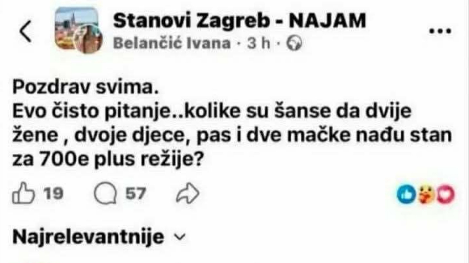 Žena je postavila pitanje u FB grupi za najam stanova, nečiji savjet će vas nasmijati do suza