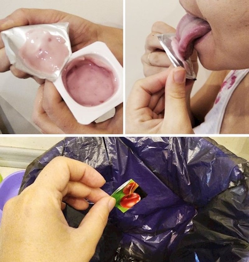 Lizanje poklopca na jogurtu