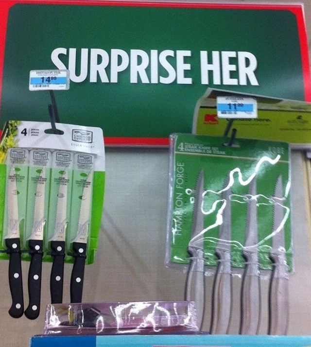 14.  Supermarket sugerira muškarcima da kupe ženi noževe