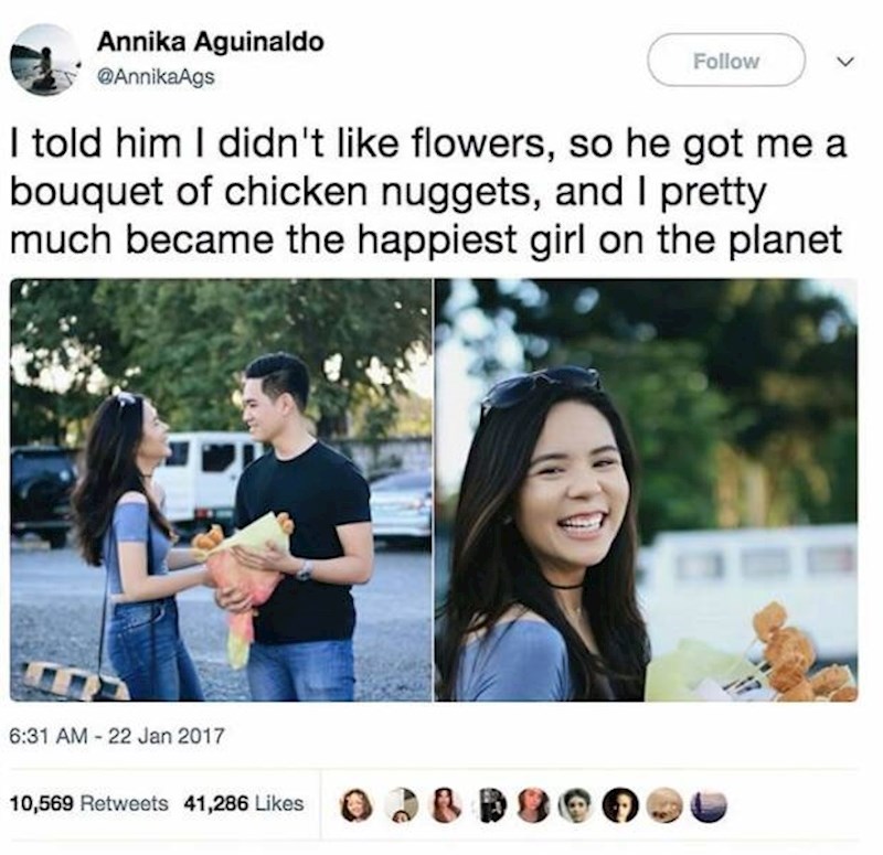 7. Rekla sam mu da ne volim cvijeće pa mi je kupio buket pilećih medaljona. Najsretnija sam cura na svijetu!