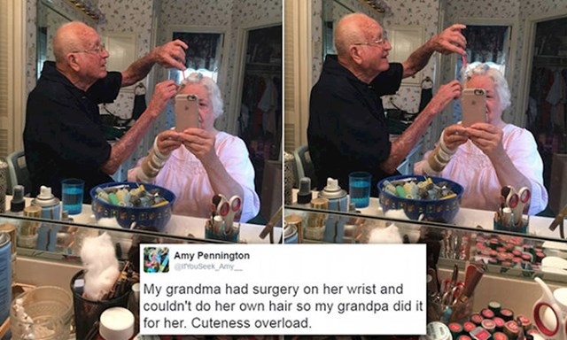2. Baka je bila na operaciji i ne može si sama raditi frizuru pa joj djed pomaže