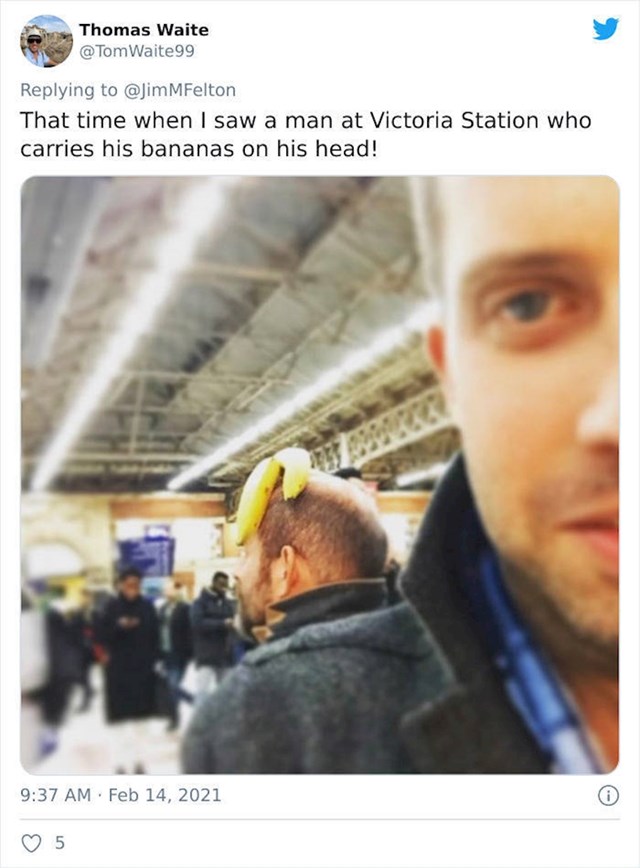 15. Netko je u londonskoj metrou ugledao tipa koji hoda s bananom na glavi