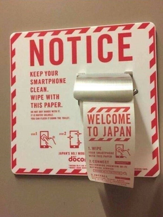 9. U zračnoj luci u Tokiju postoje maramice namijenjene za brisanje pametnih telefona