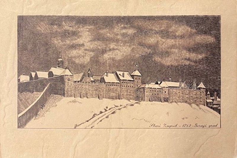 18. Stari Zagreb u snijegu, ilustracija, 1712. godina