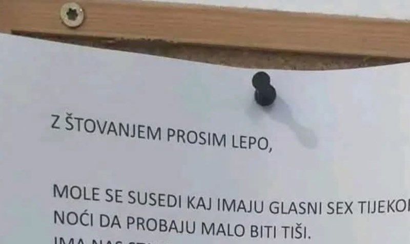 Tip je ostavio urnebesnu poruku za susjede koji noću imaju glasne odnose, nasmijala je cijelu regiju