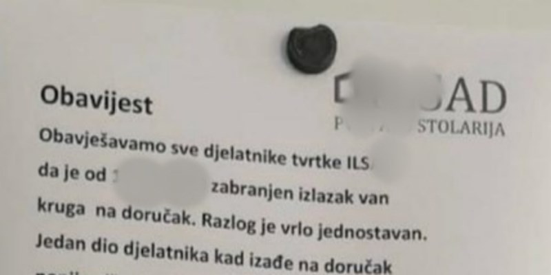 Obavijest za djelatnike tvrtke iz Ozlja hit je u regiji, morate vidjeti zašto ne smiju na doručak