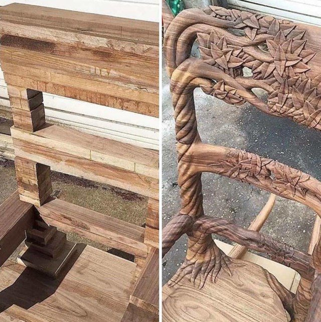8. Drvena stolica prije i nakon što ju je moj dečko uredio