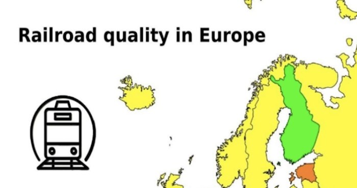 Mapa pokazuje kvalitetu željezničkih pruga u Europi, pogledajte kako stoji Hrvatska