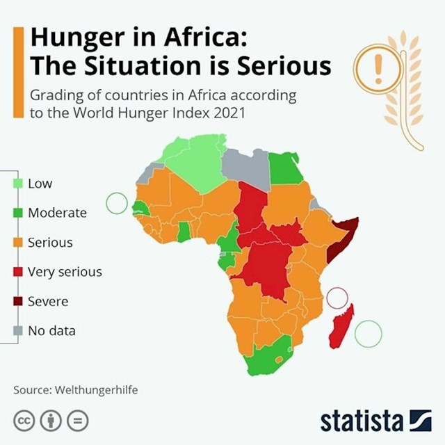 11. Mapa pokazuje indeks gladi u Africi za prošlu godinu