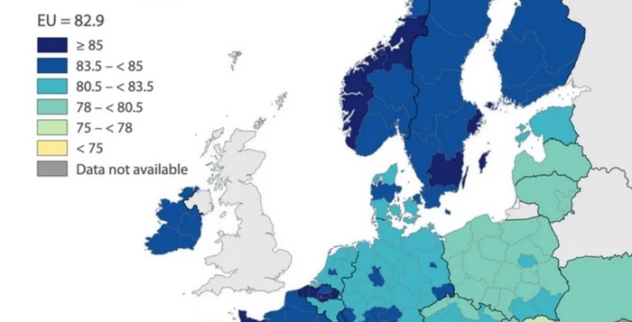 Mape pokazuju koliki je životni vijek muškaraca i žena u pojedinim državama Europe, pogledajte RH