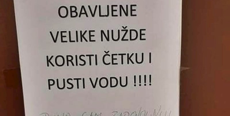 Čistačica je ostavila obavijest za korisnike wc-a, fotka je hit zbog nečijeg urnebesnog odgovora