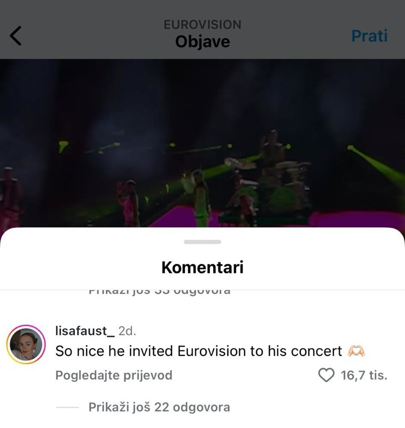 "Baš lijepo da je pozvao Euroviziju na svoj koncert."