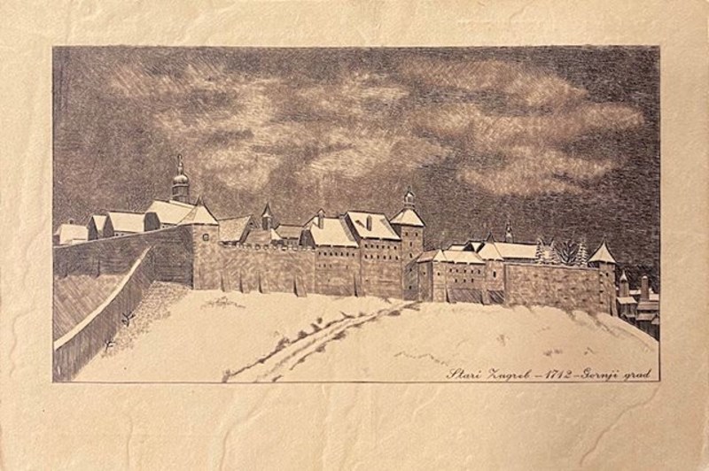 18. Stari Zagreb u snijegu, ilustracija, 1712. godina