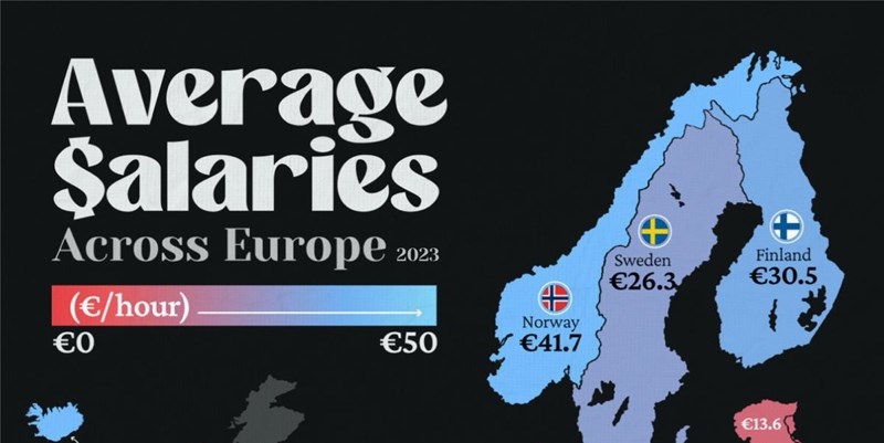 Mapa pokazuje kolika je prosječna plaća u pojedinim europskim državama, pogledajte Hrvatsku