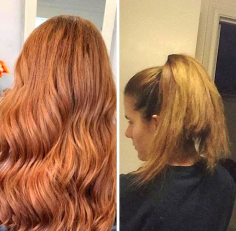 3. Prva fotka je nastala u salonu, a druga sljedeći dan kad sam primijetila golemu rupu koju je frizerka prekrila ostatkom kose.