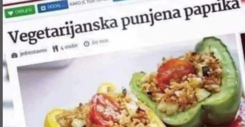 Komentar na recept za vegetarijansku punjenu papriku nasmijao je Balkan, odmah ćete vidjeti zašto