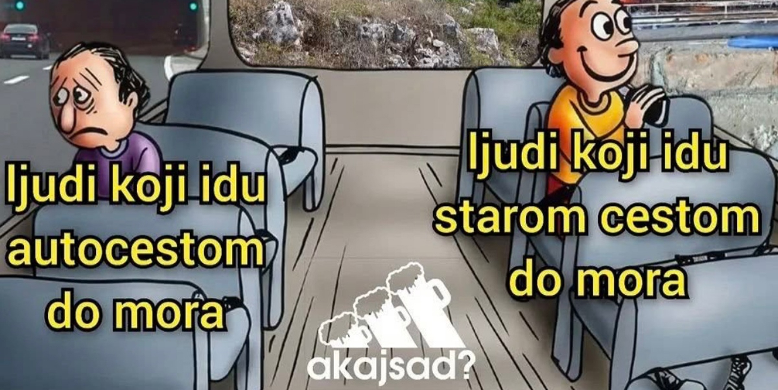 Fora pokazuje razliku između ljudi koji putuju autocestom i starom cestom, urnebesna je i pogođena