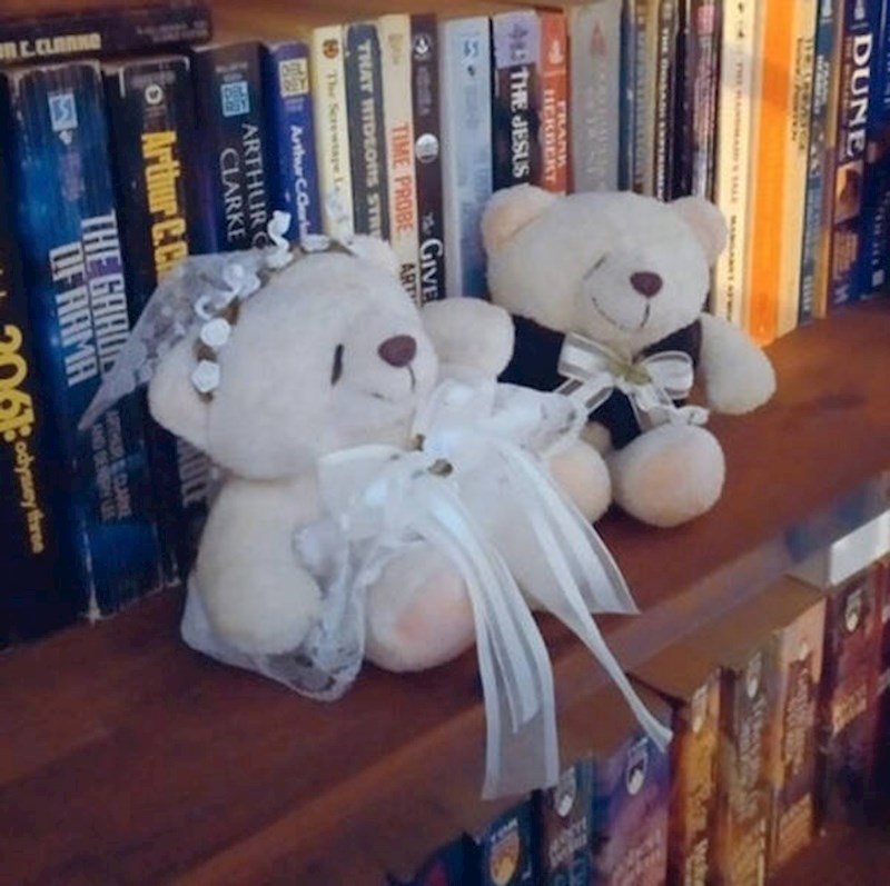 14. Medvjedići koje smo si suprug i ja poklonili dok smo morali biti u vezi na daljinu (3 godine). Sada nam krase policu u zajedničkom stanu.