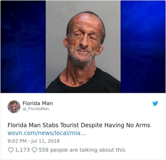 8. Tip iz Floride koji nema ruke proboo je turista nožem