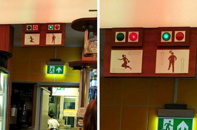 19. Znakovi na kojima se vidi kad je wc slobodan, a kad zauzet