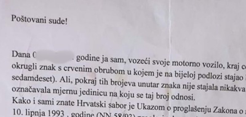 Tip je uhvaćen kako motorom juri 180 km/h, morate vidjeti suludu pritužbu koju je poslao sudu