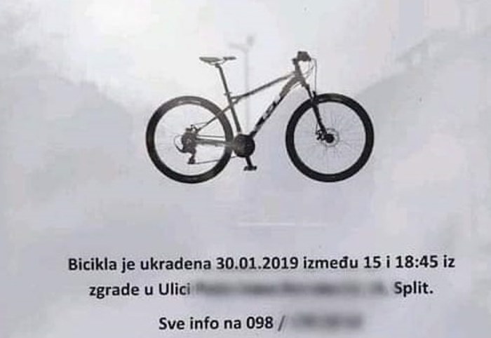 Obavijest o ukradenom biciklu privukla je pažnju mnogih Splićana, odmah ćete vidjeti zašto