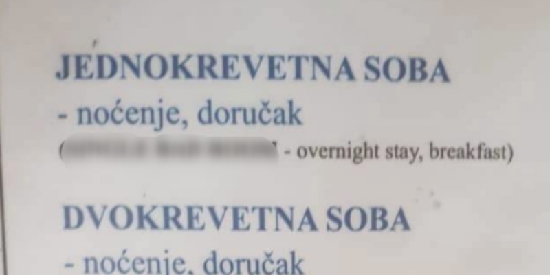 Turiste je nasmijao engleski prijevod ponude pansiona u okolici Šibenika, morate vidjeti ovaj hit
