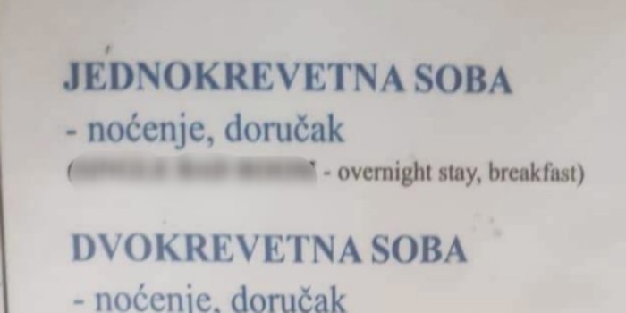 Turiste je nasmijao engleski prijevod ponude pansiona u okolici Šibenika, morate vidjeti ovaj hit