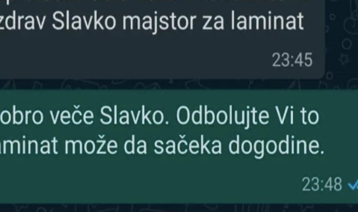 Majstor je ženi poslao poruku i iskreno objasnio zašto ne može doći, njihova prepiska je teški hit