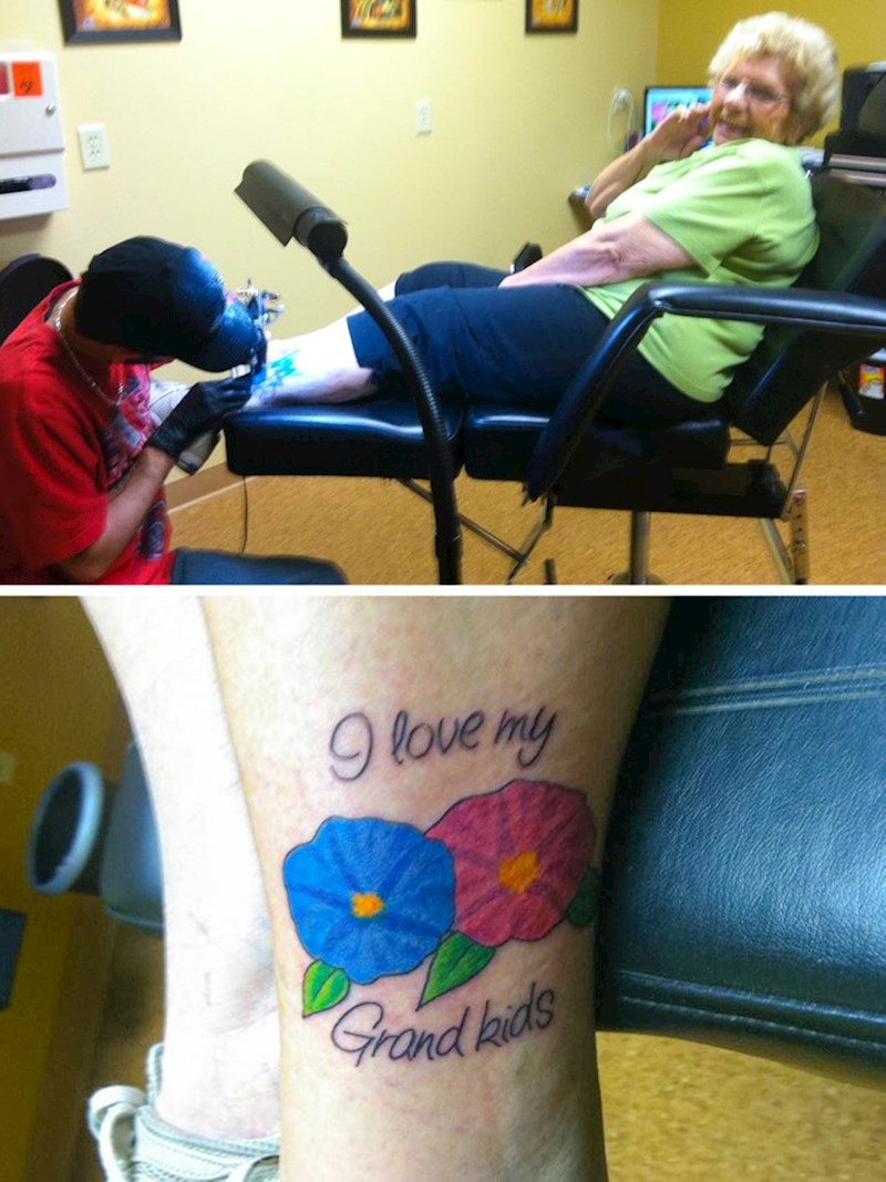 1. Moja baka napravila je svoju prvu tetovažu u dobi od 83 godine. Posvećena je, naravno, nama unucima.🥰